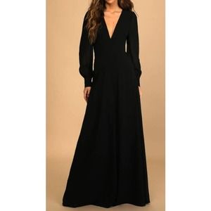 LULU'S SZ M  Talk About Divine Black Long Sleeve Backless Maxi Dress NEW B63